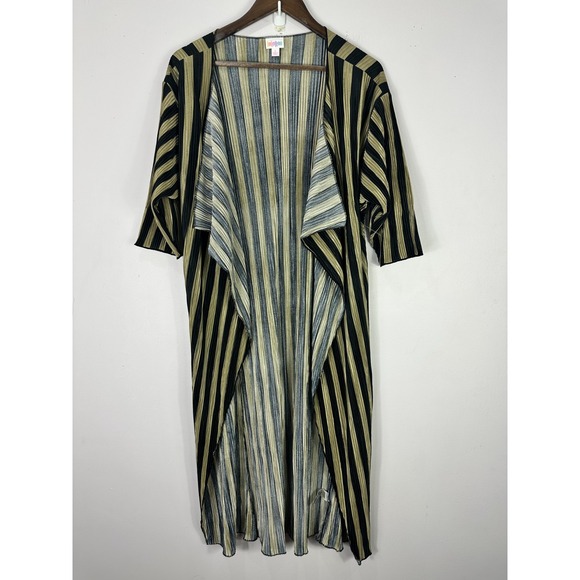 LuLaRoe Sweaters - LuLaRoe Sarah Cardigan S Black Gold Striped Duster Longline Open Front‎ Layering